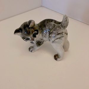Ceramic, gray/black tabby cat with beautiful emerald eyes. Excellent condition!
